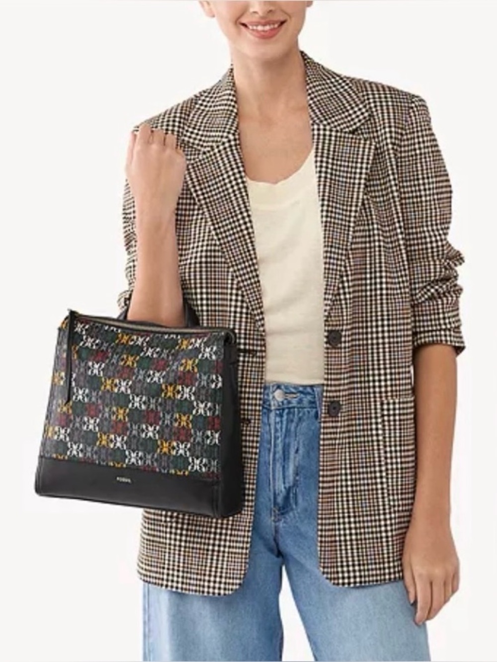 Fossil Black Shoulder Bag with Multicolor Logo Pattern - Picture 2 of 12